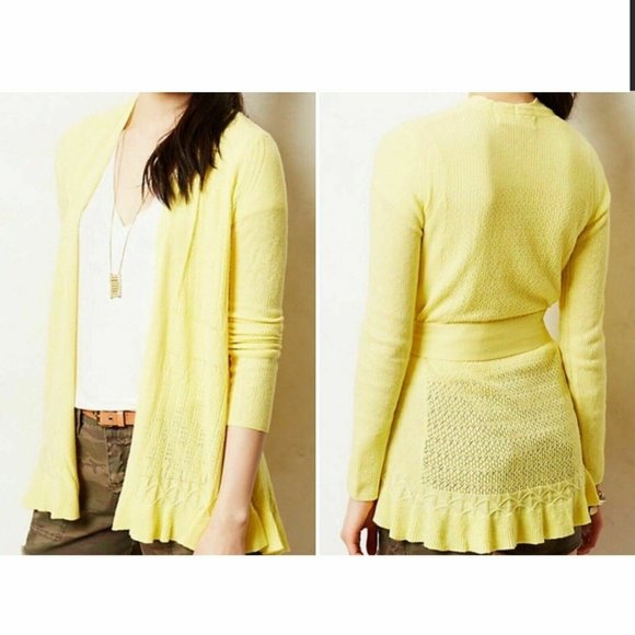 sparrow Sweaters - Sparrow Anthropologie Pointelle Knit Tie Cardigan Sweater Yellow Small H12761